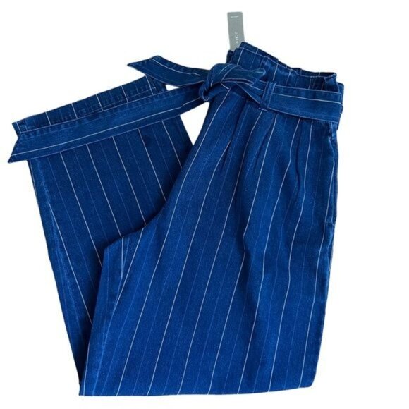 J. Crew Paper Bag Pants in Indigo Stripe Size 8 NWT - Picture 4 of 13